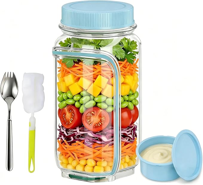 35oz Side Opening Mason Salad Jar | 1000ml Leakproof Portable Salad Container by Unknown