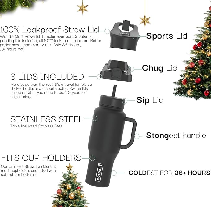 Coldest Tumbler with Handle and Straw, 100% Leak Proof Insulated Tumbler with - Image 2