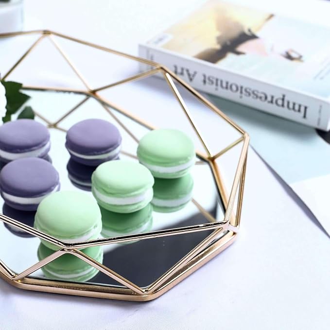 Efavormart 14" x 9" Gold Metal Geometric Serving Tray | Octagon Mirror Tray - Image 5