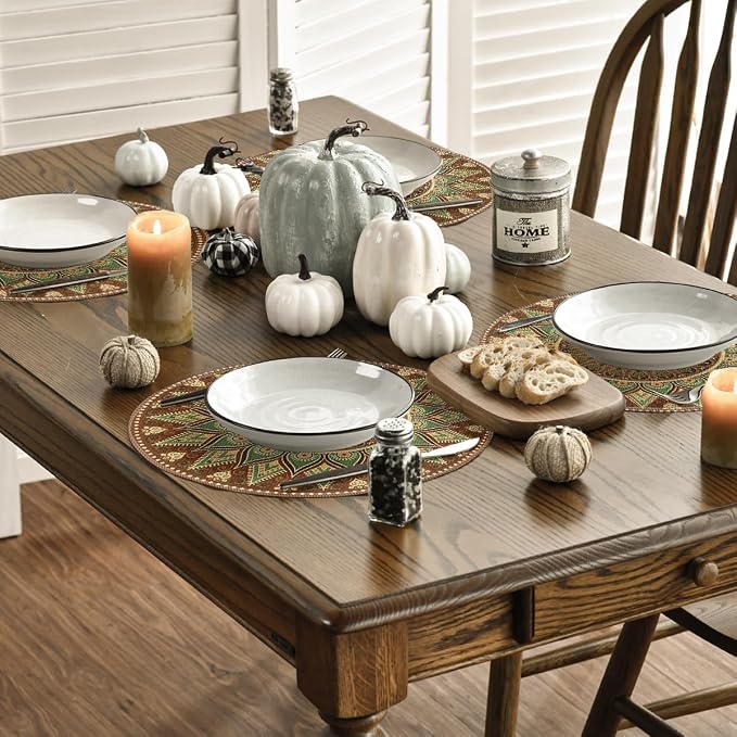 Artoid Mode Brown Yellow Mandala Round Placemats Set of 4, 14 Inch Seasonal - Image 5