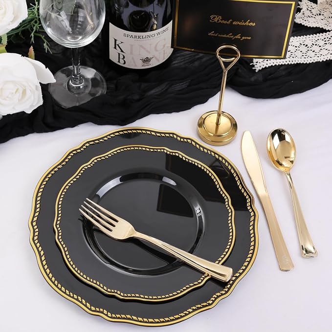 60pcs Black Plastic Plates - Image 8
