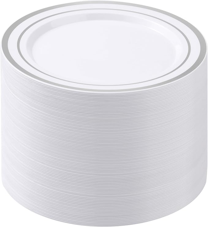 BESTSTAR 100PCS White Plastic Plates by BESTSTAR