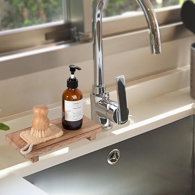 Wood Bathroom Tray Farmhouse Decor Kitchen Soap Holder, Lightweight, Easy Clean - Image 2