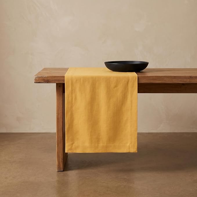 Solino Home 100% Pure Linen Table Runner Mustard Yellow, Fete 14 x 120 in | by SolinoHome