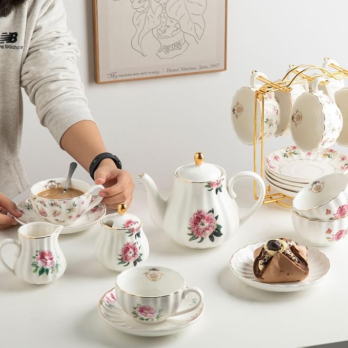Porcelain Tea Sets British Royal Series, 8 OZ Cups & Saucer Service - Image 8