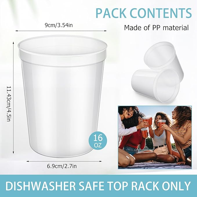 Yungyan 12 Pack 16 oz Stadium Cups Reusable Plastic Cups Blank Drink Stadium - Image 2