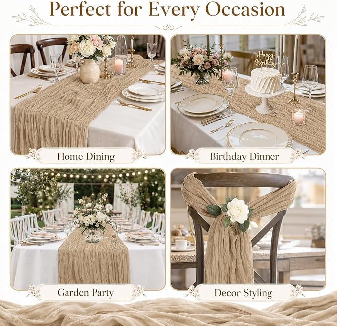 10 Pack Beige Cheesecloth Table Runner 22 x 120 Inch Gauze Table Runners | 10FT - Image 9