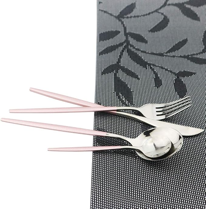 Pink Silver Silverware Set, JASHII 30-Piece Stainless Steel Satin Finish - Image 2