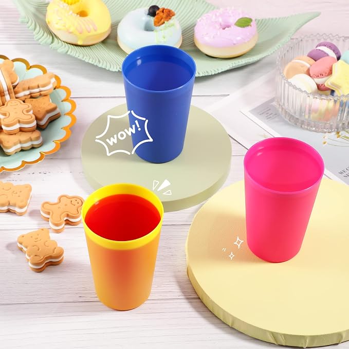 Potchen 54 Pieces Kids Plastic Cups 8.5 oz Reusable Drinking Cups Stackable - Image 5