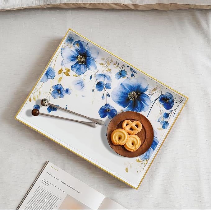 Serving Tray with Handles, 15.7 * 11.8 inches, Plastic Ottoman Tray with - Image 4