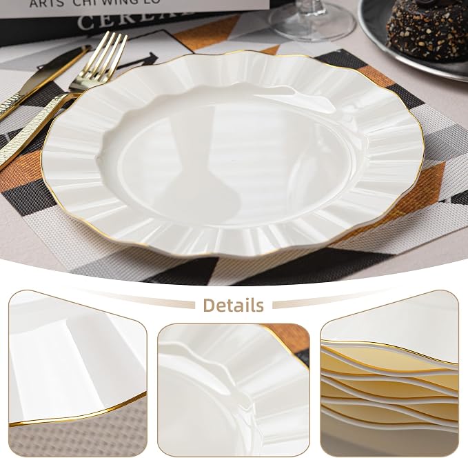 100PCS Ivory Plastic Plates 10 Inch, Wavy Plates - Image 4