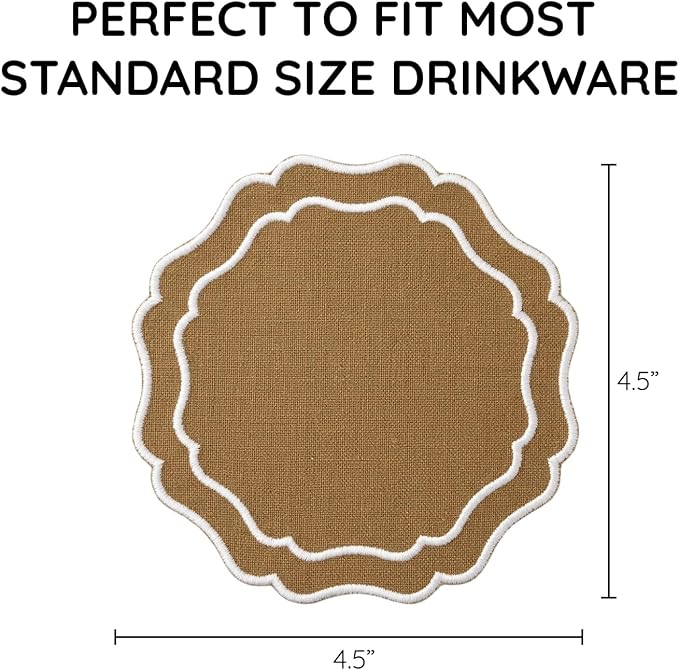 Linen Coasters for Drinks, 4.5 inch, Curry | Absorbent Linen Drink Mats - Image 3