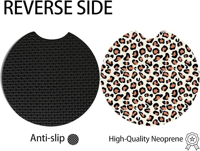 2pcs Leopard Print Car Coasters, Absorbent Universal neoprener Cup Holder - Image 4