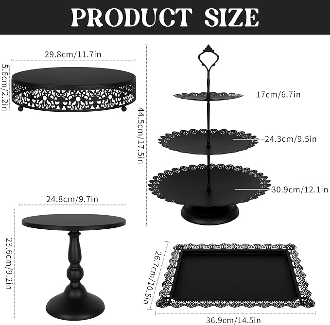 Fivenl 8 Pcs Cake Stand Black Metal Dessert Table Display Set, 3-Tier Cupcake - Image 2