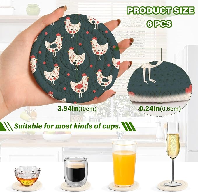 Chickens Dots Black Print Coasters - Image 3