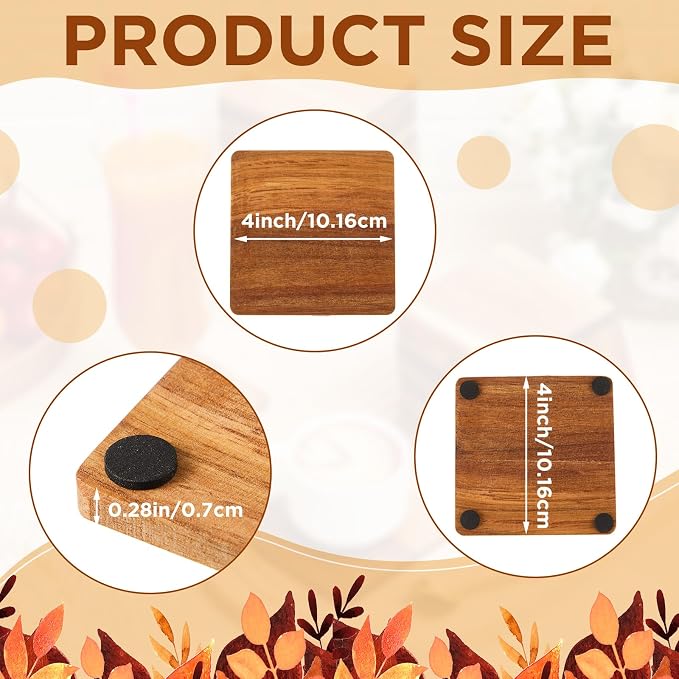 10 Pcs Unfinished Acacia Wood Coasters Bulk, 4 Inch Square Wooden Coasters - Image 4