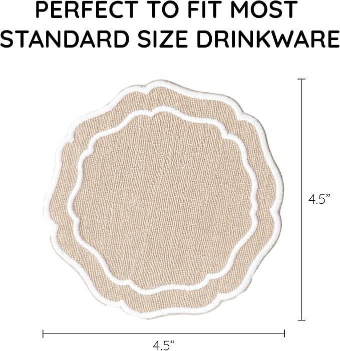 Linen Coasters for Drinks, 4.5 inch, Taupe | Absorbent Linen Drink Mats - Image 3