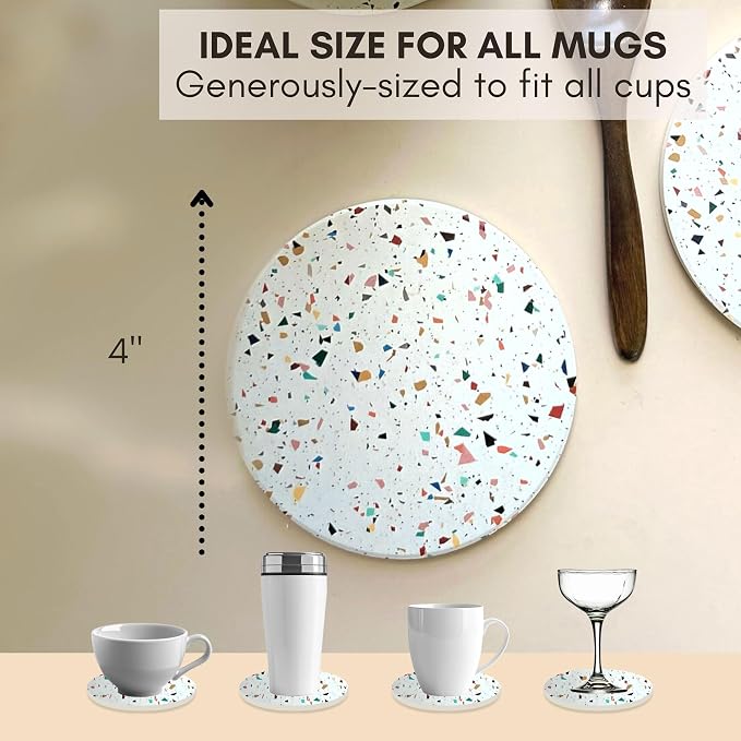 Terrazzo Coasters Set of 6, Colorful Boho Absorbent Ceramic Coasters | Speckled - Image 3