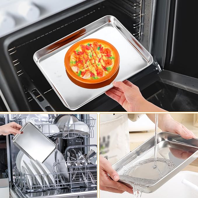 12 Pack Stainless Steel Plates, Metal Food Tray Plate, Small Baking Sheets - Image 5