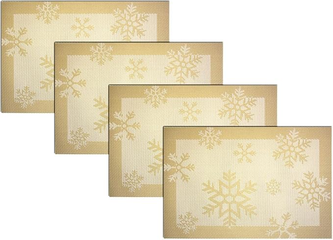 PIGCHCY Christmas Placemats Snowflake Woven Heat Resistant Placemats Washable by PIGCHCY