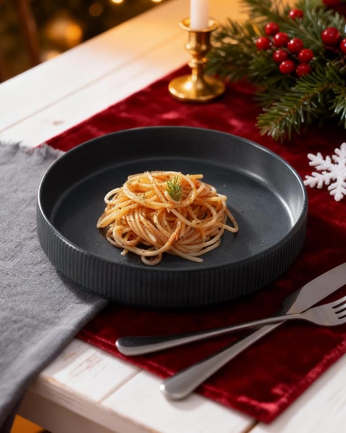 famiware Star 8.25" Pasta Bowls Set of 6, Bowl Plates, Matte Dark Charcoal | - Image 3