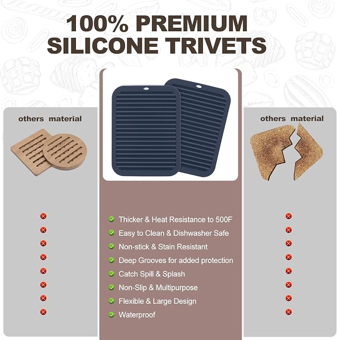 2 Pack Square Trivets for Hot Dishes | 9*12in Silicone Hot Pads for Kitchen - Image 3