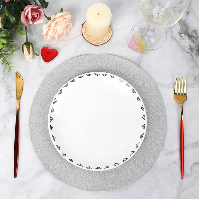 50 Pieces Silver Glitter Paper Place Mats Sparkle 14'' Round Disposable Table - Image 6