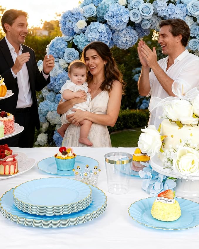 YOUBET 175PCS Light Blue Scalloped Plastic Plates - Image 8