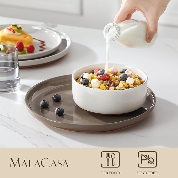 MALACASA Plates and Bowls Sets, 12 Pieces Modern Stoneware Dinnerware Set - Image 3