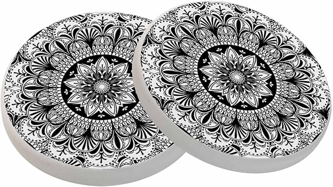 oFloral Flower Black Coasters for Drinks Mandala Vintage Ethnic Features Cups by oFloral