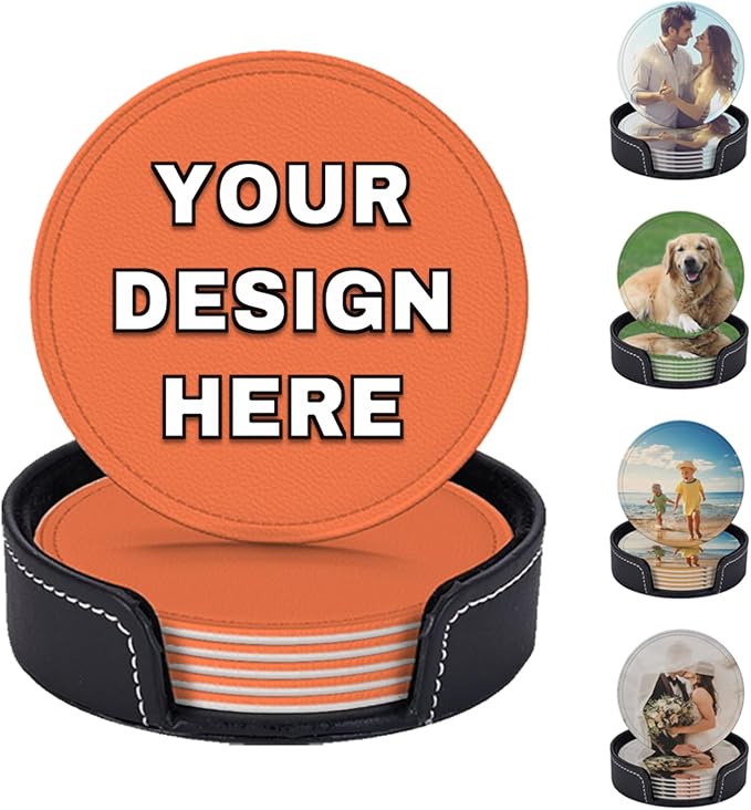 Custom Coasters Set of 6 Leather Coaster by YHPHRTA