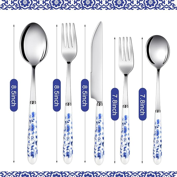 10 Pcs Chinoiserie Silverware Set Blue and White Porcelain Silverware Christmas - Image 2