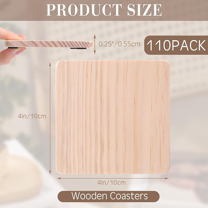 110 Pcs Unfinished Wood Coasters Bulk - Image 2