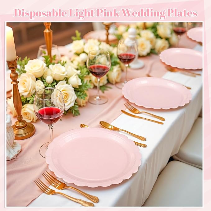 NatNarr 30 Pk Pink Paper Plates 9" Disposable Scalloped Pink Birthday Plate | - Image 7