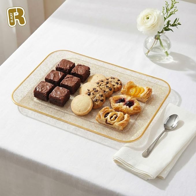 3 Pack Gold Glitter Plastic Serving Trays - Image 3
