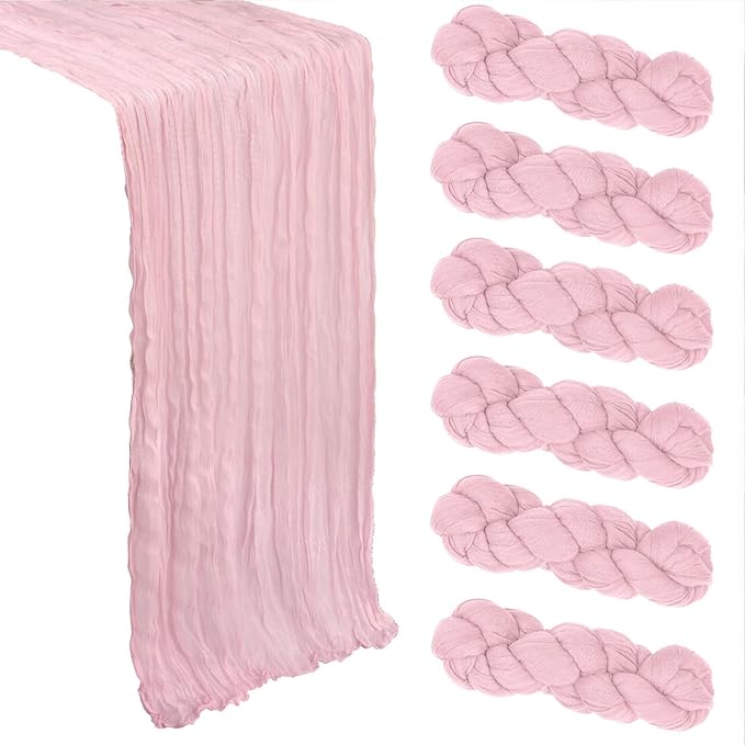 6 Pack Pink Table Runner Cheesecloth 10Ft Gauze Cheese Cloth Table Runner by Heneger
