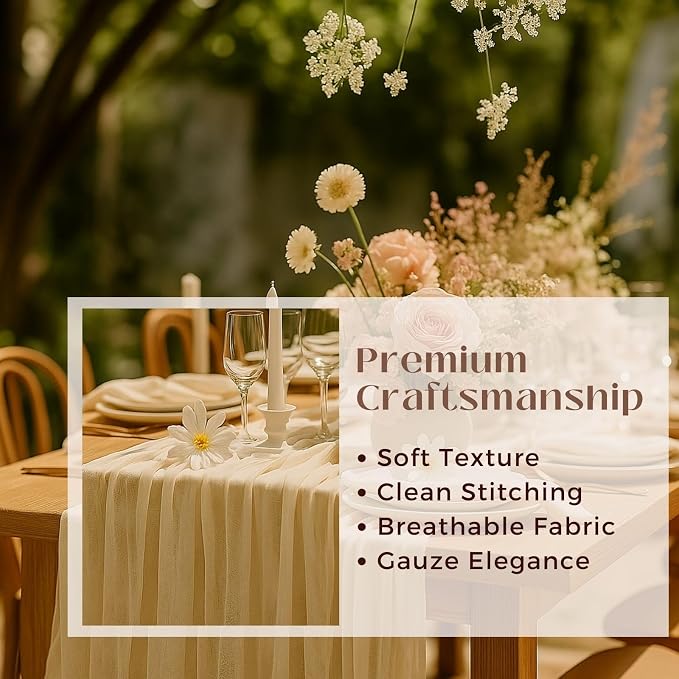 3 Pack Beige 10FT Cheesecloth Table Runner –120 Inch Soft Gauze Boho Table - Image 3