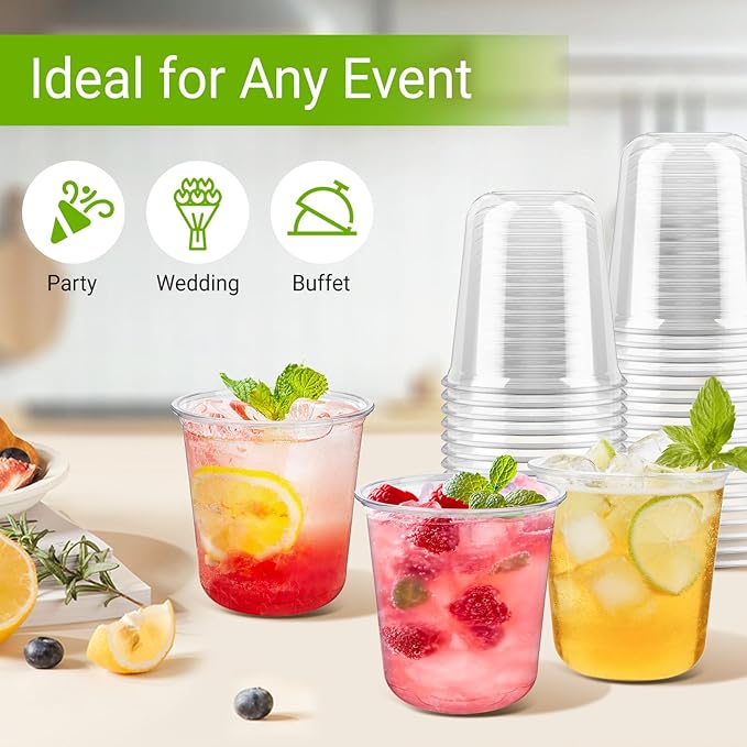 100 Pcs Round Bottom Plastic Cups, 12 oz Disposable Stemless Wine Glasses | - Image 7