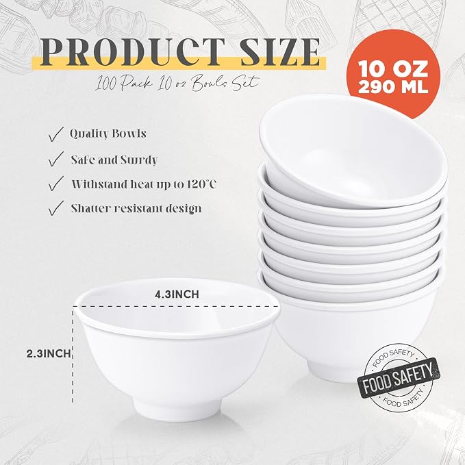Tioncy 100 Pcs Bowls Set Unbreakable Dessert Soup Salad Bowls - Image 2