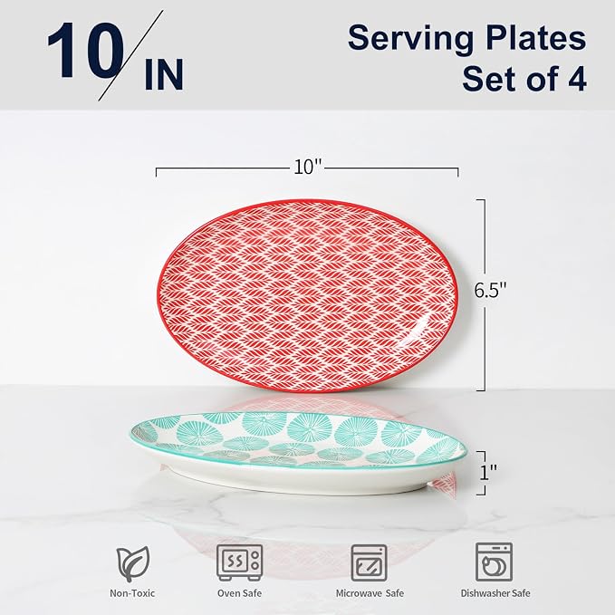 Selamica Ceramic Serving Plates, 10 Inch Oval Dinner Plates Set of 4, Small - Image 3
