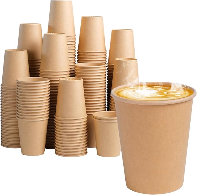 BYSNOW 300 Pack 8 oz Kraft Paper Cups, Disposable Coffee Hot Water Cups | by BYSNOW