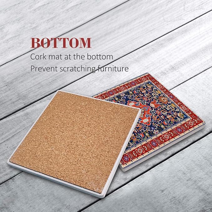 Geometric Coasters for Drinks, Ceramic Stone | Tribal Absorbent Square Table Mat - Image 5
