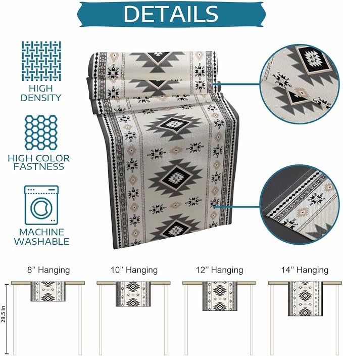 Boho Table Runners 108 Inches Long, Abstract Southwestern Kitchen Dining Tables - Image 8