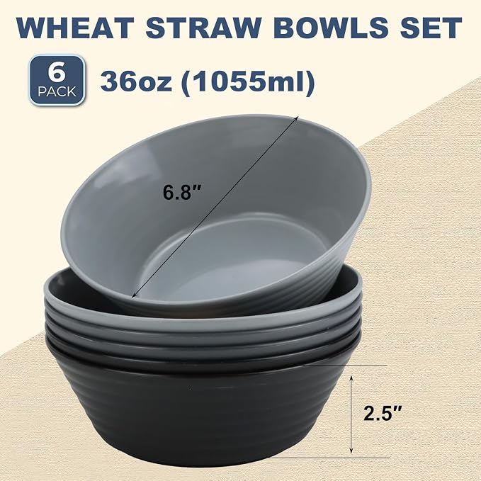 Wheat Straw Bowl Sets, Microwave and Dishwasher Safe Bowls, Salad Bowls - Image 2