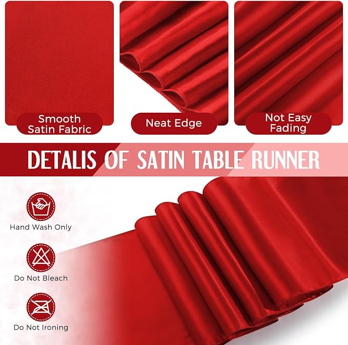 8 Pack Black and Red Disposable Plastic Tablecloths and Satin Table Runner Set - Image 4