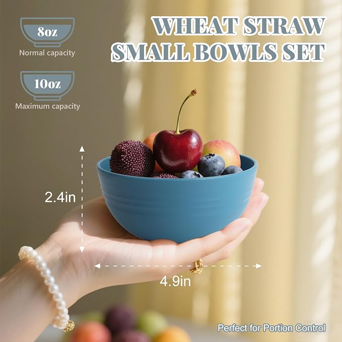Wheat Straw Small Bowls, Unbreakable Dessert Bowls 8 PCS, 10 OZ Small Plastic - Image 2