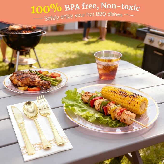 AIRE Pink Gold Plastic Plates Set, leakproof non-bending, heavy-duty leakproof - Image 4
