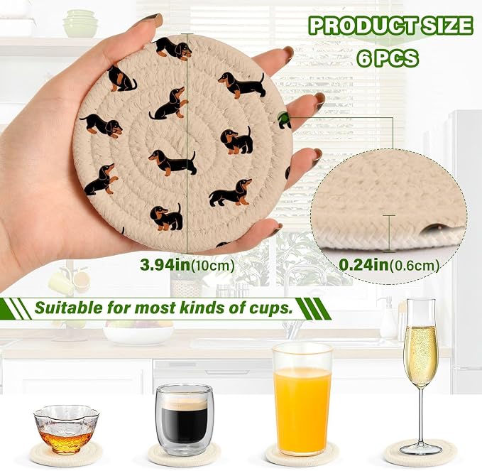 YETTASBIN Cute Dachshund Dog 6 Pcs Drink Coasters - Image 3