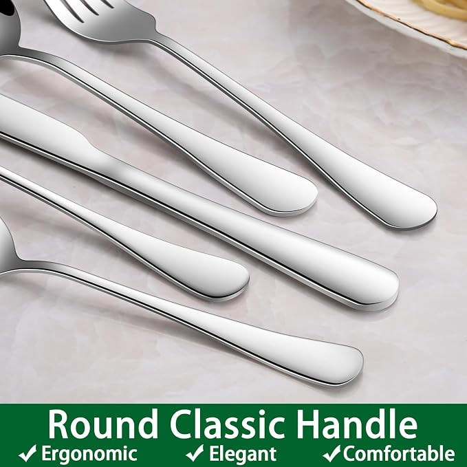 24-Piece Silverware Set with Steak Knives, Flatware Set Service - Image 4