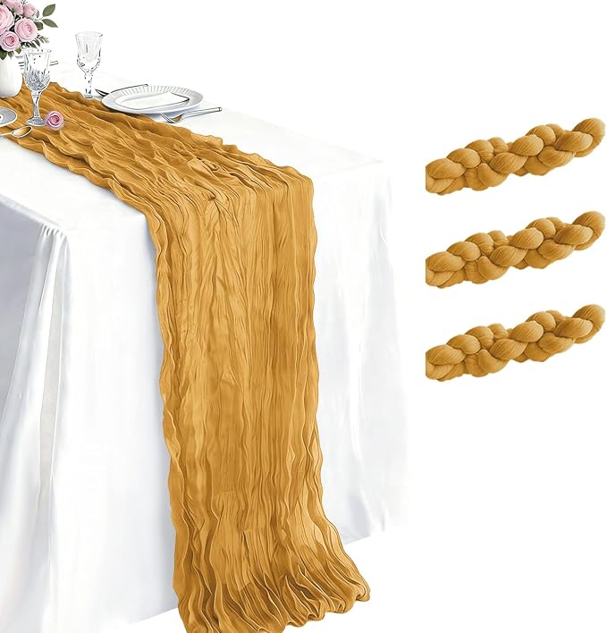 3 Pack Gold Cheesecloth Table Runner 21 x 120 Inch Boho Gauze Sheer Table by Unknown